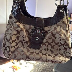 GUC COACH, monogram shoulder bag, brown/tan monogram. W14”x10”